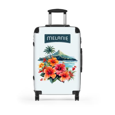 Custom Tropical Flower Hawaiian suitcase, a durable and stylish travel companion. Crafted with custom Tropical Flower Hawaiian designs, it's perfect for those who seek island elegance on their journeys.