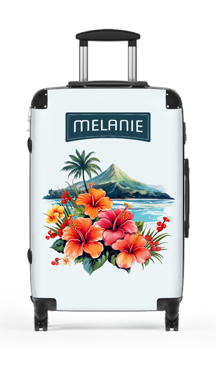 Custom Tropical Flower Hawaiian suitcase, a durable and stylish travel companion. Crafted with custom Tropical Flower Hawaiian designs, it's perfect for those who seek island elegance on their journeys.