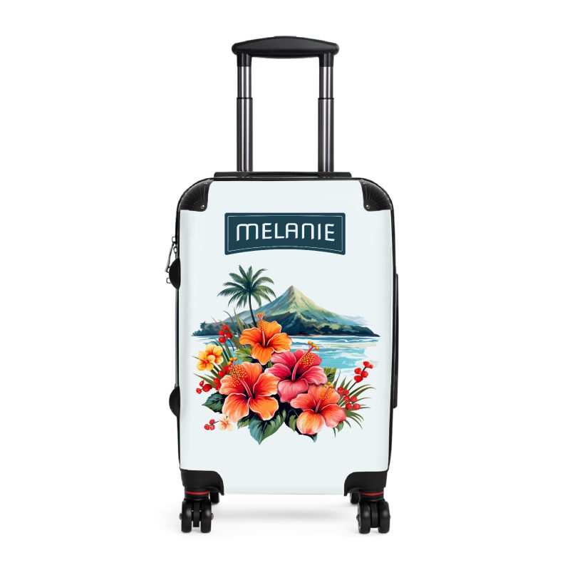 Custom Tropical Flower Hawaiian suitcase, a durable and stylish travel companion. Crafted with custom Tropical Flower Hawaiian designs, it's perfect for those who seek island elegance on their journeys.