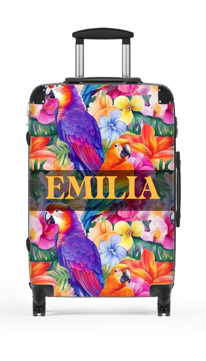 Custom Hawaiian Tiki Luau suitcase, a durable and stylish travel companion. Crafted with custom Hawaiian Tiki Luau designs, it's perfect for those who seek luau joy on their journeys.