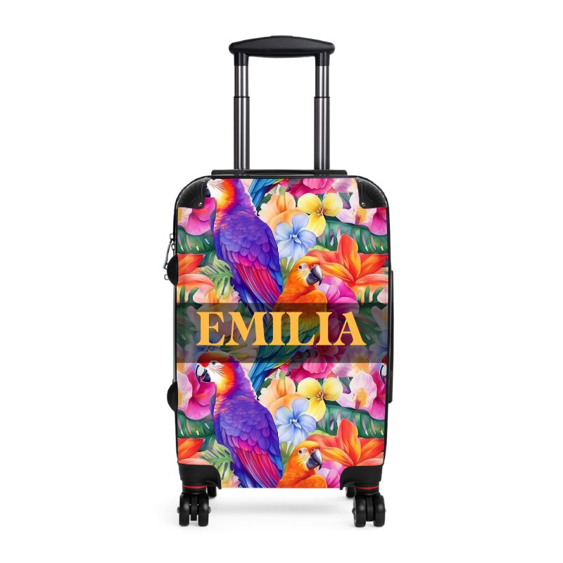 Custom Hawaiian Tiki Luau suitcase, a durable and stylish travel companion. Crafted with custom Hawaiian Tiki Luau designs, it's perfect for those who seek luau joy on their journeys.