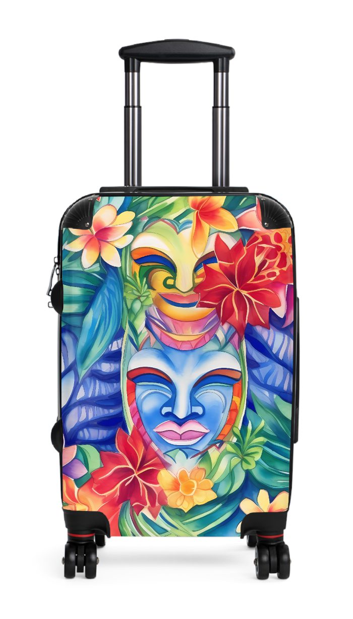 Hawaiian Tiki Luau suitcase, a durable and stylish travel companion. Crafted with vibrant Hawaiian Tiki Luau designs, it's perfect for those who seek island festivities on their journeys.