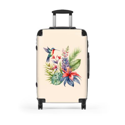 Tropical Floral Hummingbird Suitcase, a captivating and durable travel companion adorned with vibrant florals and delicate hummingbirds. Perfect for the modern traveler seeking a touch of elegance on their journeys.