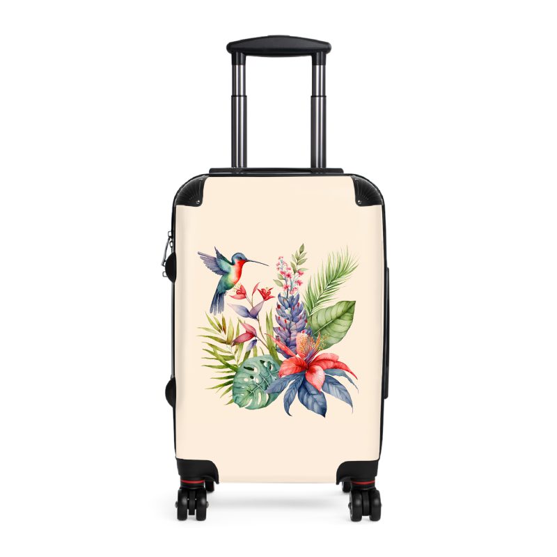 Tropical Floral Hummingbird Suitcase, a captivating and durable travel companion adorned with vibrant florals and delicate hummingbirds. Perfect for the modern traveler seeking a touch of elegance on their journeys.