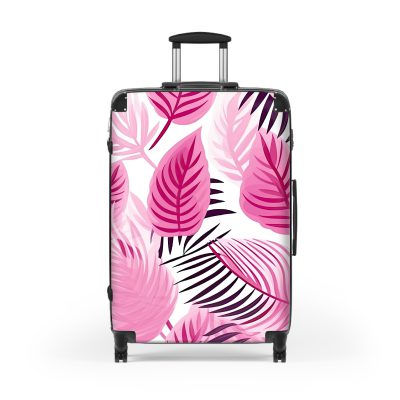 Pink Tropical Leaves Suitcase, a fusion of style and durability for the modern explorer. Adorned with pink tropical foliage, it radiates elegance on every journey.