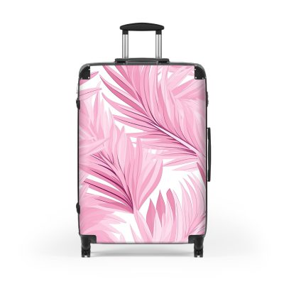 Pink Tropical Leaves Suitcase, a fusion of style and durability for the modern explorer. Adorned with pink tropical foliage, it radiates elegance on every journey.