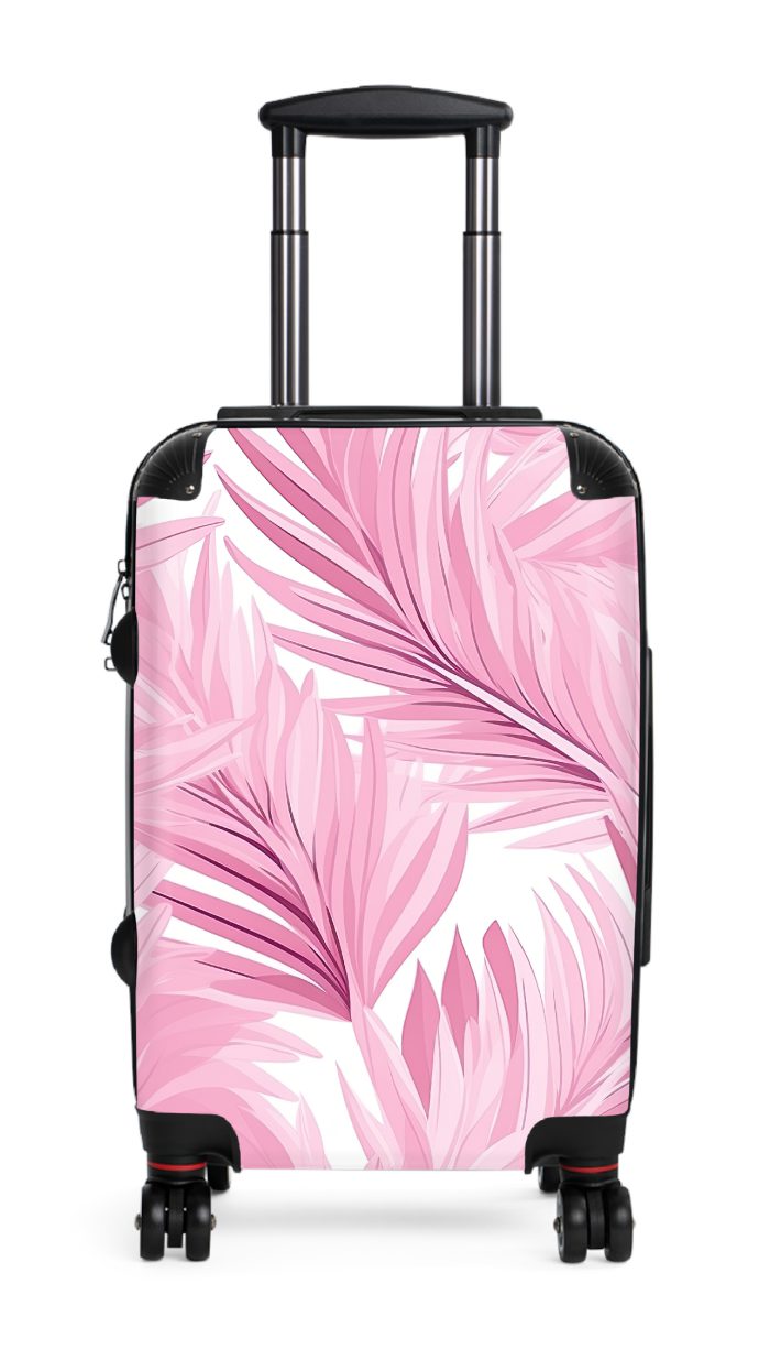 Pink Tropical Leaves Suitcase, a fusion of style and durability for the modern explorer. Adorned with pink tropical foliage, it radiates elegance on every journey.