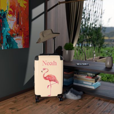 Flamingo Custom Suitcase - Personalize your journeys with a stylish flamingo design, adding a touch of tropical chic to your travel adventures.