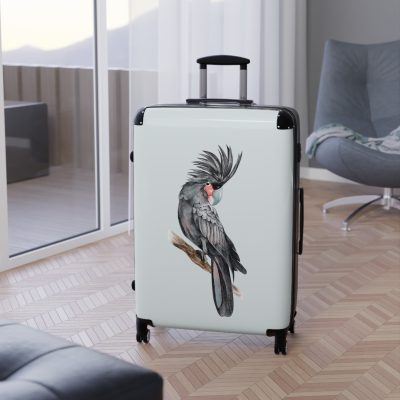 Palm Parrot Suitcase - Elevate your travels with vibrant elegance, featuring a charming parrot design against lush palm leaves for a tropical charm.