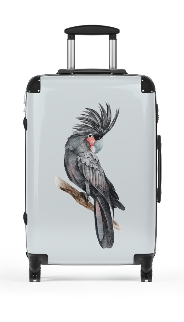 Palm Parrot Suitcase - Elevate your travels with vibrant elegance, featuring a charming parrot design against lush palm leaves for a tropical charm.