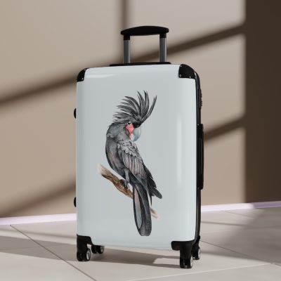 Palm Parrot Suitcase - Elevate your travels with vibrant elegance, featuring a charming parrot design against lush palm leaves for a tropical charm.