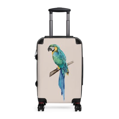 Blue Macaw Suitcase - Travel in exotic elegance with this vibrant companion, featuring striking blue macaw motifs for a tropical and sophisticated escape.