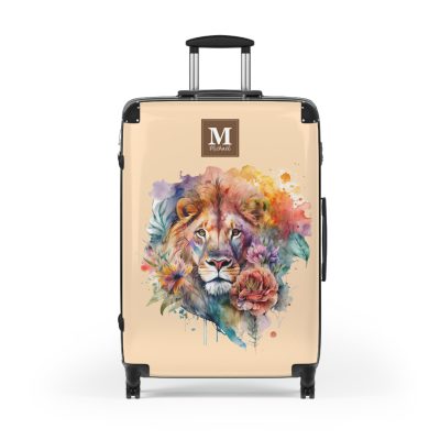 Floral Lion Custom Suitcase - Roar with elegance and personalize your journey with a captivating floral lion design, a perfect blend of strength and blossoms.