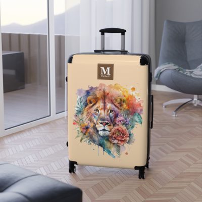 Floral Lion Custom Suitcase - Roar with elegance and personalize your journey with a captivating floral lion design, a perfect blend of strength and blossoms.