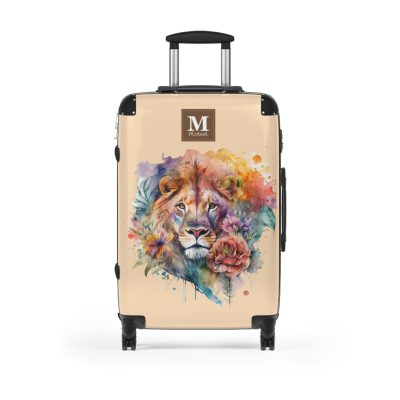 Floral Lion Custom Suitcase - Roar with elegance and personalize your journey with a captivating floral lion design, a perfect blend of strength and blossoms.