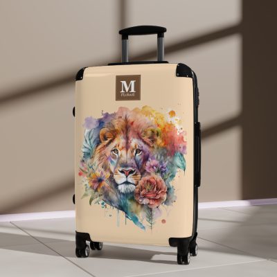 Floral Lion Custom Suitcase - Roar with elegance and personalize your journey with a captivating floral lion design, a perfect blend of strength and blossoms.