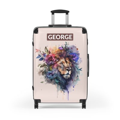 Floral Lion Custom Suitcase - Roar with elegance and personalize your journey with a captivating floral lion design, a perfect blend of strength and blossoms.