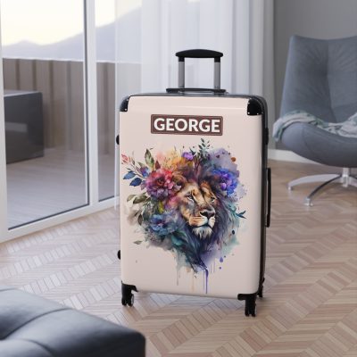 Floral Lion Custom Suitcase - Roar with elegance and personalize your journey with a captivating floral lion design, a perfect blend of strength and blossoms.