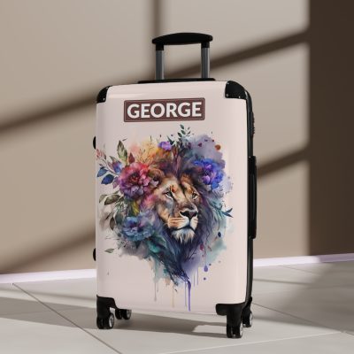 Floral Lion Custom Suitcase - Roar with elegance and personalize your journey with a captivating floral lion design, a perfect blend of strength and blossoms.