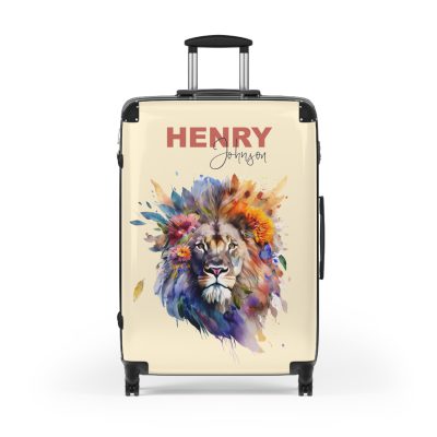 Floral Lion Custom Suitcase - Roar with elegance and personalize your journey with a captivating floral lion design, a perfect blend of strength and blossoms.