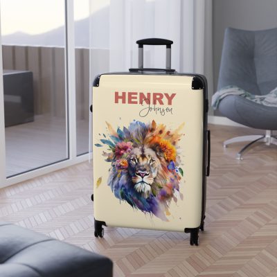 Floral Lion Custom Suitcase - Roar with elegance and personalize your journey with a captivating floral lion design, a perfect blend of strength and blossoms.