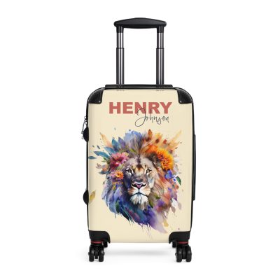 Floral Lion Custom Suitcase - Roar with elegance and personalize your journey with a captivating floral lion design, a perfect blend of strength and blossoms.