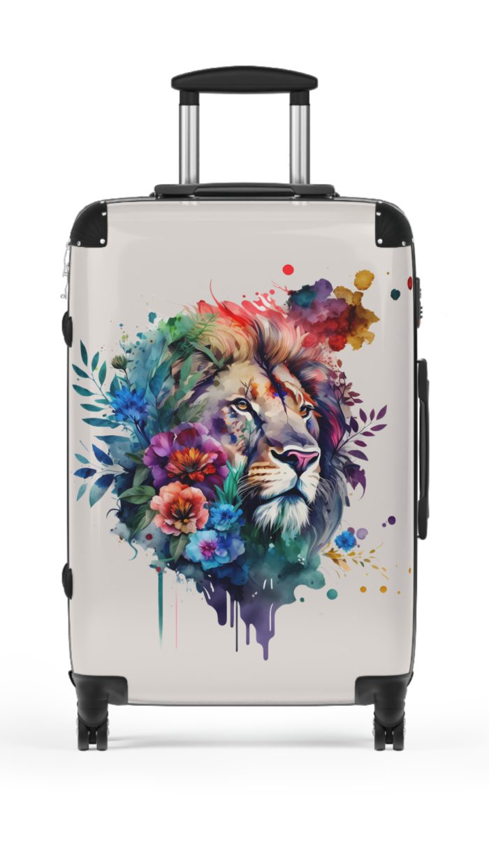 Floral Lion Suitcase - Roaring strength meets blossoming elegance, a unique and sophisticated travel companion with a captivating floral lion design.