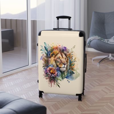 Floral Lion Suitcase - Roaring strength meets blossoming elegance, a unique and sophisticated travel companion with a captivating floral lion design.