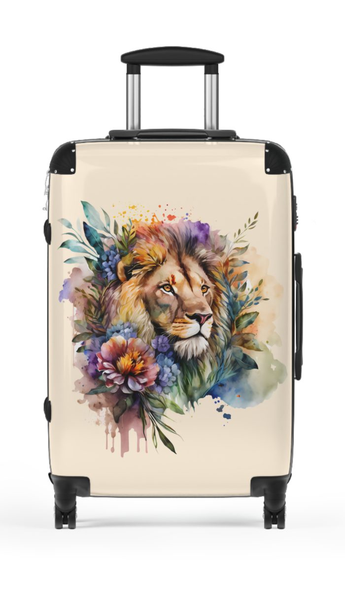 Floral Lion Suitcase - Roaring strength meets blossoming elegance, a unique and sophisticated travel companion with a captivating floral lion design.