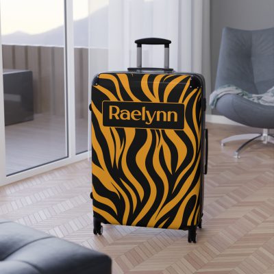 Tiger Print Custom Suitcase - Unleash personalized style with a unique and wild tiger print design for a sophisticated travel experience.