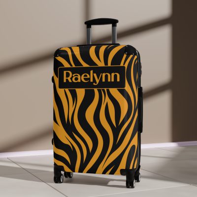 Tiger Print Custom Suitcase - Unleash personalized style with a unique and wild tiger print design for a sophisticated travel experience.