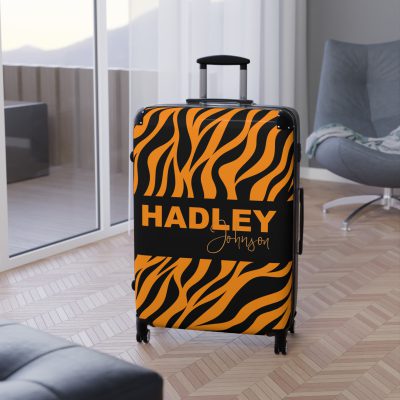 Tiger Print Custom Suitcase - Unleash personalized style with a unique and wild tiger print design for a sophisticated travel experience.