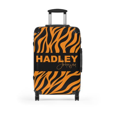 Tiger Print Custom Suitcase - Unleash personalized style with a unique and wild tiger print design for a sophisticated travel experience.