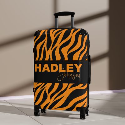 Tiger Print Custom Suitcase - Unleash personalized style with a unique and wild tiger print design for a sophisticated travel experience.