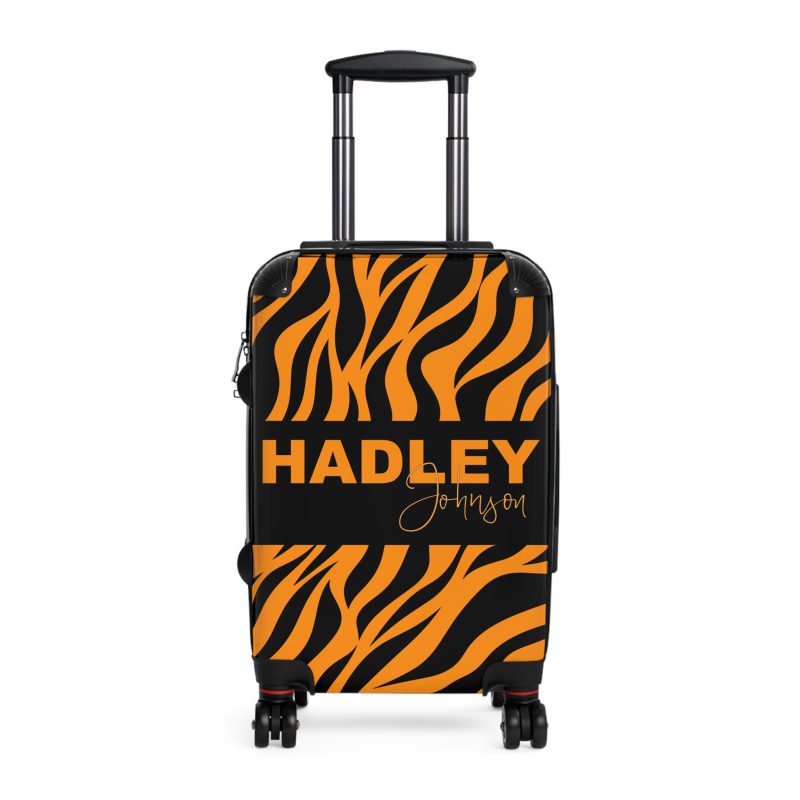 Tiger Print Custom Suitcase - Unleash personalized style with a unique and wild tiger print design for a sophisticated travel experience.