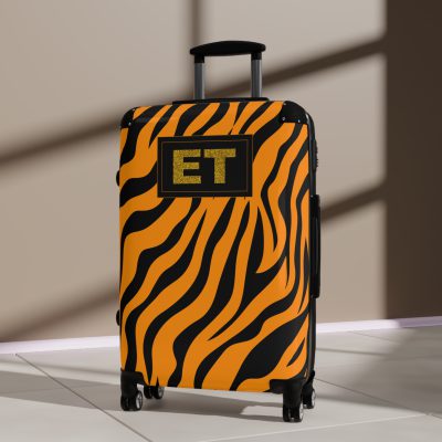 Tiger Print Custom Suitcase - Unleash personalized style with a unique and wild tiger print design for a sophisticated travel experience.