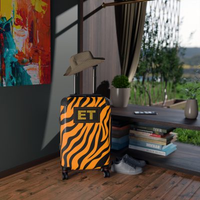 Tiger Print Custom Suitcase - Unleash personalized style with a unique and wild tiger print design for a sophisticated travel experience.