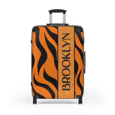 Tiger Print Custom Suitcase - Unleash personalized style with a unique and wild tiger print design for a sophisticated travel experience.