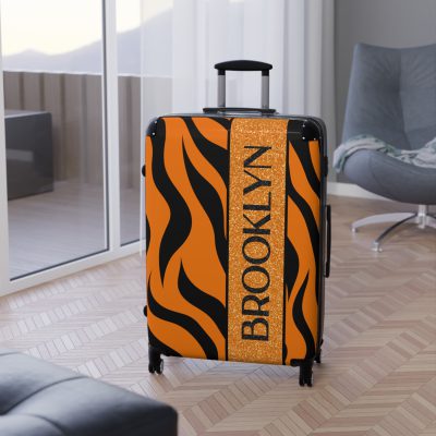 Tiger Print Custom Suitcase - Unleash personalized style with a unique and wild tiger print design for a sophisticated travel experience.