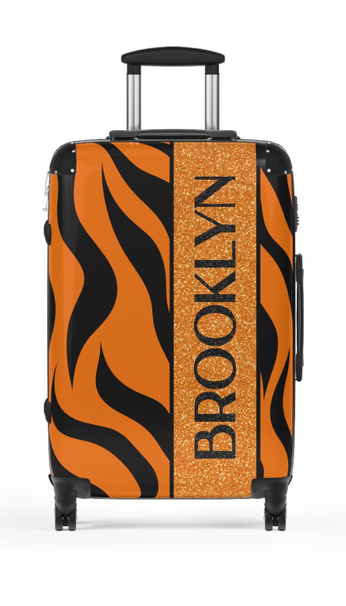 Tiger Print Custom Suitcase - Unleash personalized style with a unique and wild tiger print design for a sophisticated travel experience.