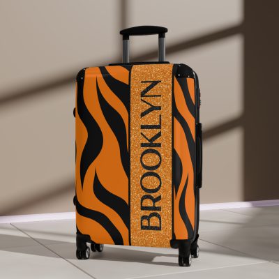 Tiger Print Custom Suitcase - Unleash personalized style with a unique and wild tiger print design for a sophisticated travel experience.