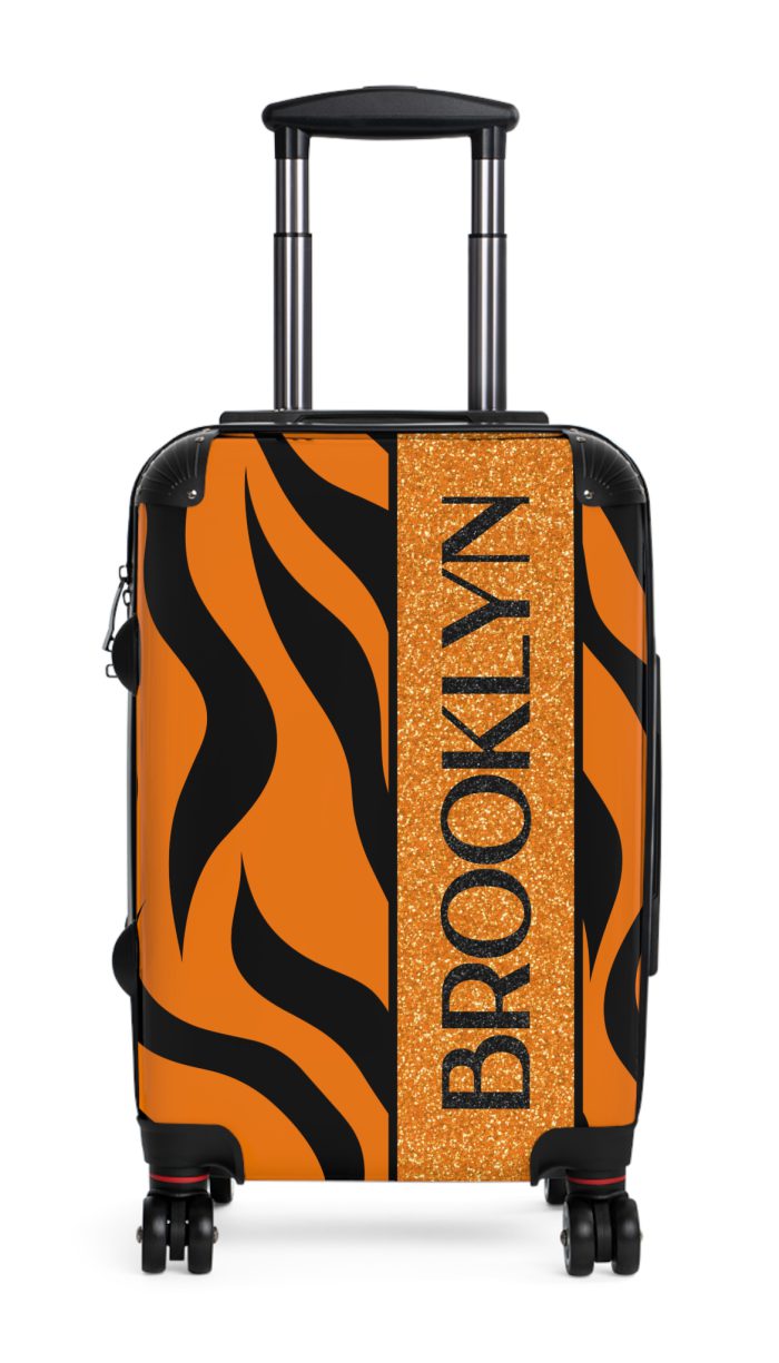 Tiger Print Custom Suitcase - Unleash personalized style with a unique and wild tiger print design for a sophisticated travel experience.