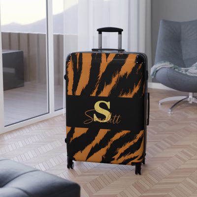 Tiger Print Custom Suitcase - Unleash personalized style with a unique and wild tiger print design for a sophisticated travel experience.