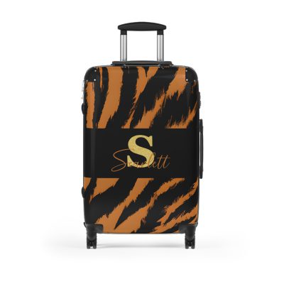 Tiger Print Custom Suitcase - Unleash personalized style with a unique and wild tiger print design for a sophisticated travel experience.