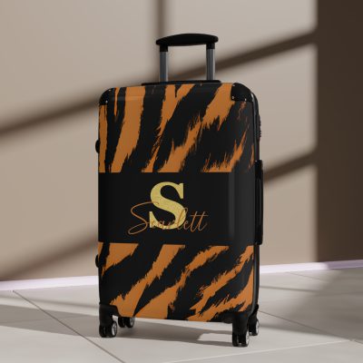 Tiger Print Custom Suitcase - Unleash personalized style with a unique and wild tiger print design for a sophisticated travel experience.