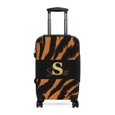 Tiger Print Custom Suitcase - Unleash personalized style with a unique and wild tiger print design for a sophisticated travel experience.