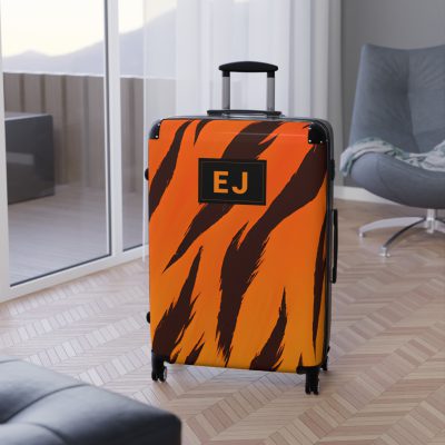 Tiger Print Custom Suitcase - Unleash personalized style with a unique and wild tiger print design for a sophisticated travel experience.