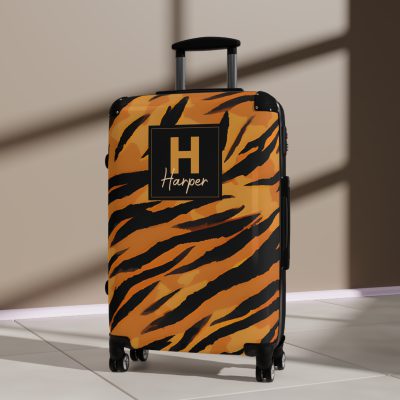 Tiger Print Custom Suitcase - Unleash personalized style with a unique and wild tiger print design for a sophisticated travel experience.