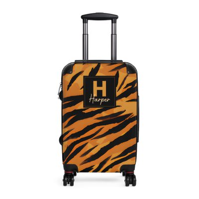 Tiger Print Custom Suitcase - Unleash personalized style with a unique and wild tiger print design for a sophisticated travel experience.