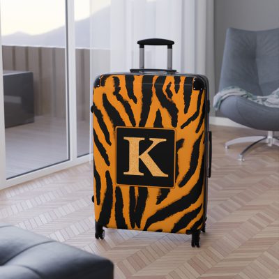 Tiger Print Custom Suitcase - Unleash personalized style with a unique and wild tiger print design for a sophisticated travel experience.